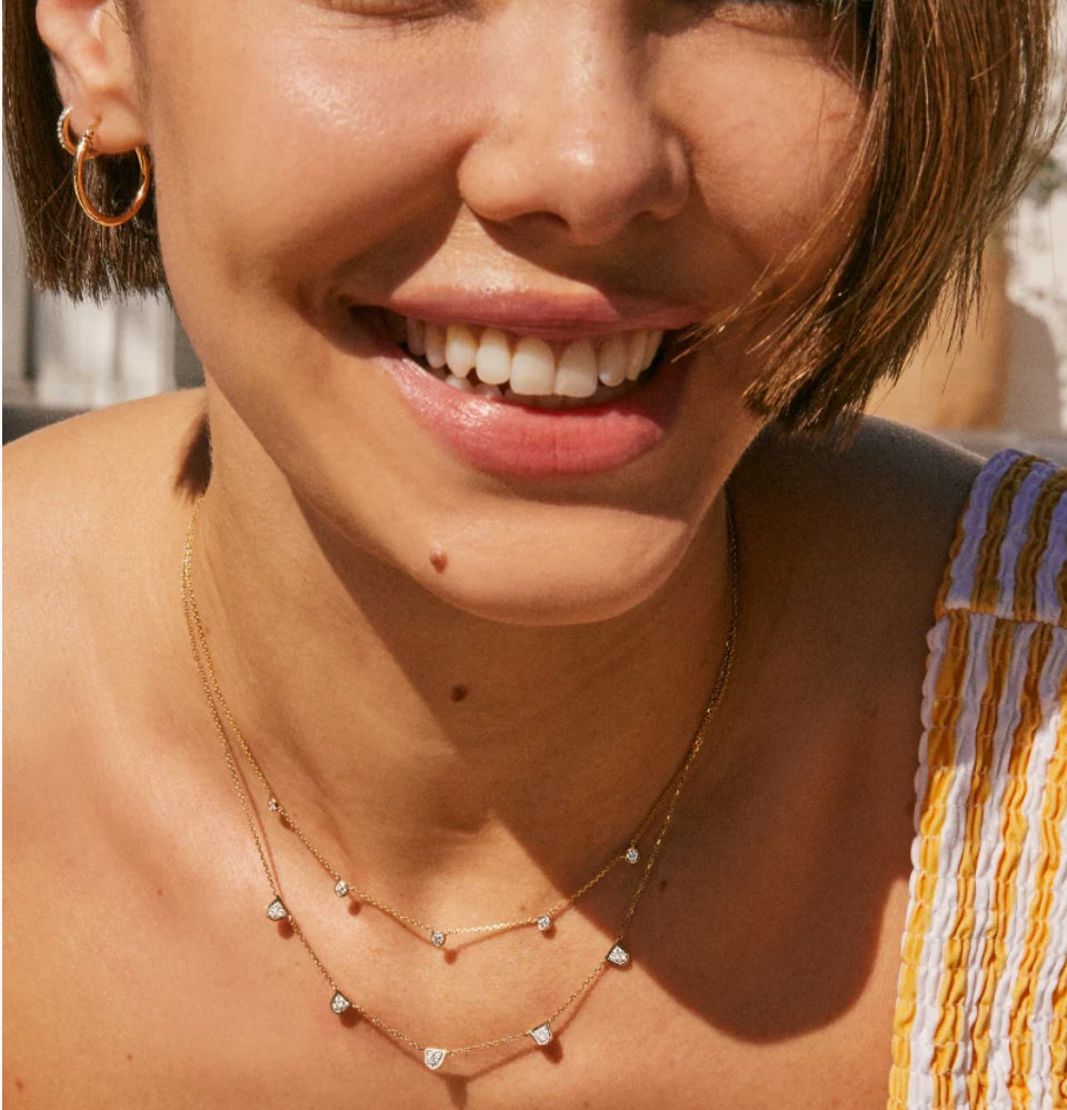 Audrey 14k Yellow Gold Strand Necklace in White Diamond
