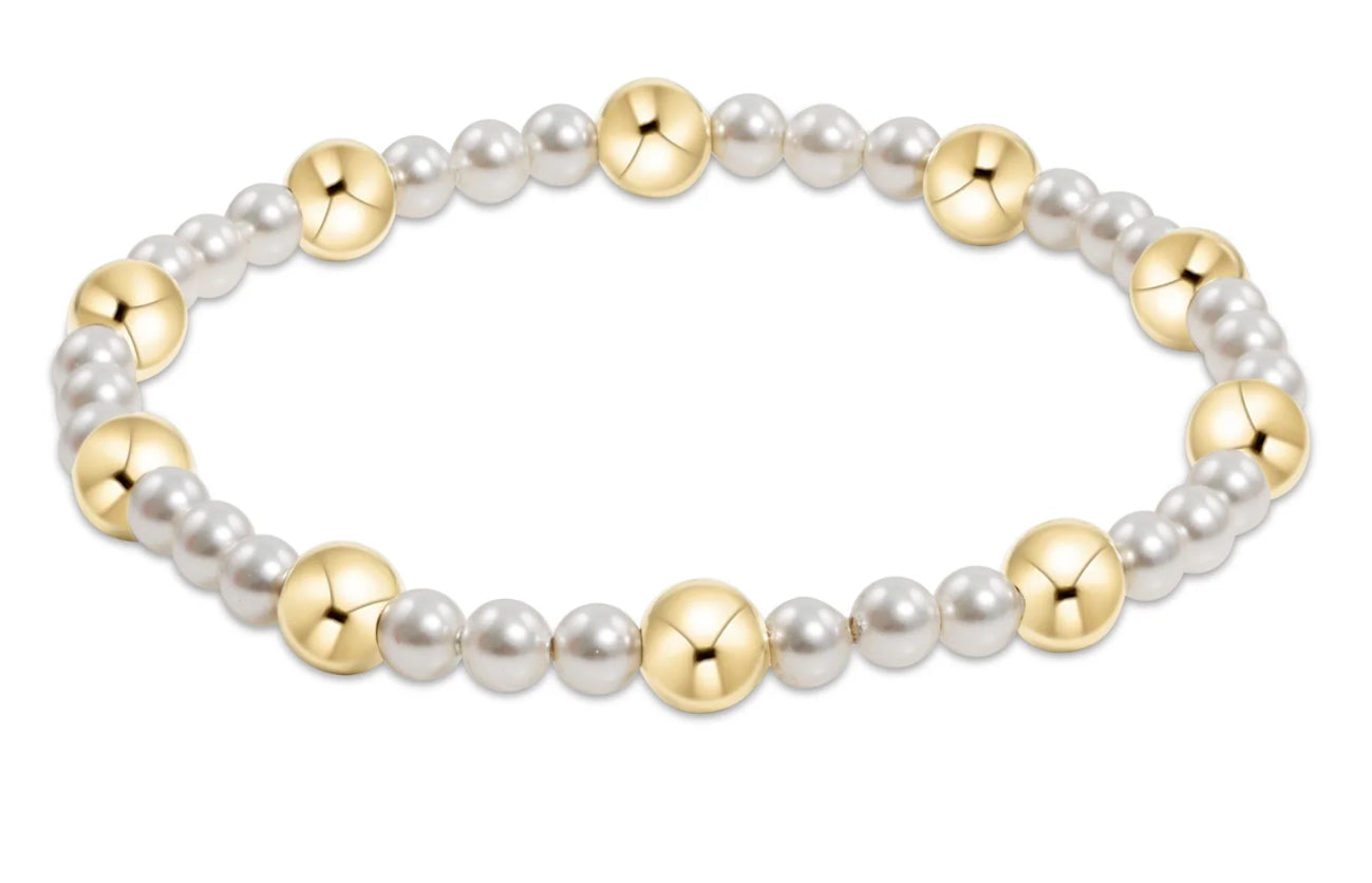 Pearl Sincerity Pattern 4mm Bead Bracelet - 6mm Gold
