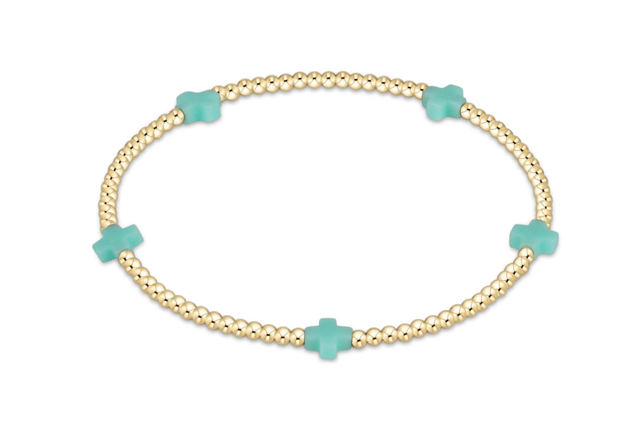Signature Cross Small Gold Pattern 2mm Bead Bracelet