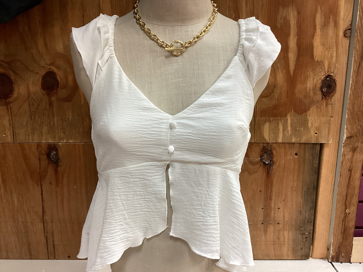 Ruffle Sleeve Heart Neck Blouse
