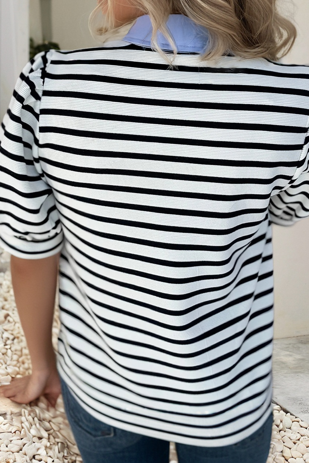Casual Striped V Neck Short Dleeve Top