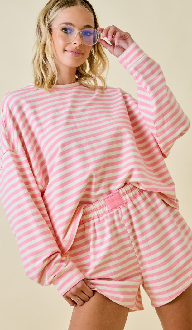 Striped Terry Lounge Set Longe Sleeve