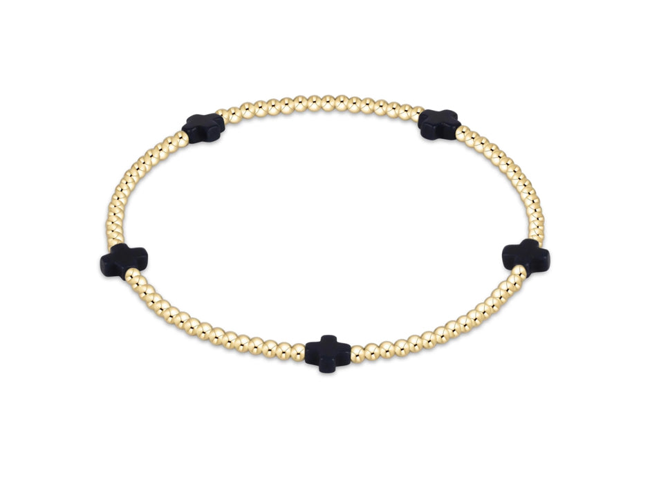 Signature Cross Small Gold Pattern 2mm Bead Bracelet