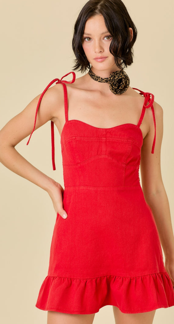 Denim Ruffle Mini Dress