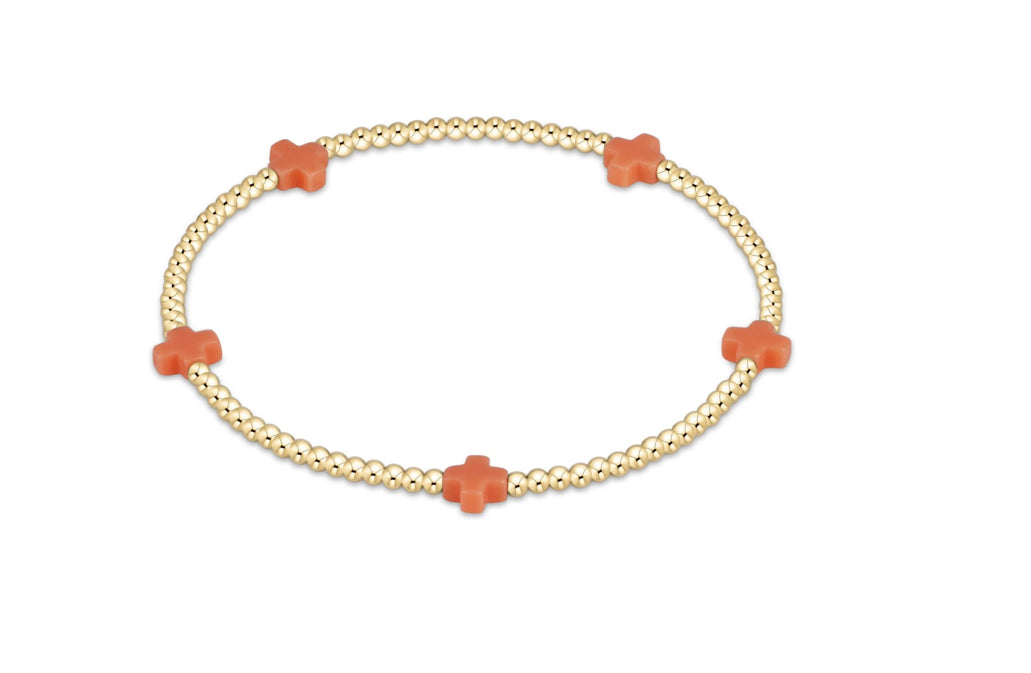 Signature Cross Small Gold Pattern 2mm Bead Bracelet