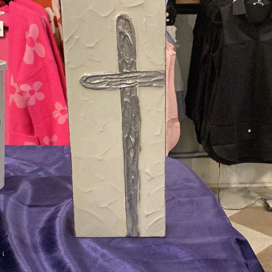 Tall Silver Cross Plaque