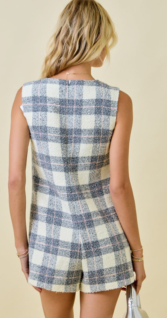 Sleeveless Plaid Romper