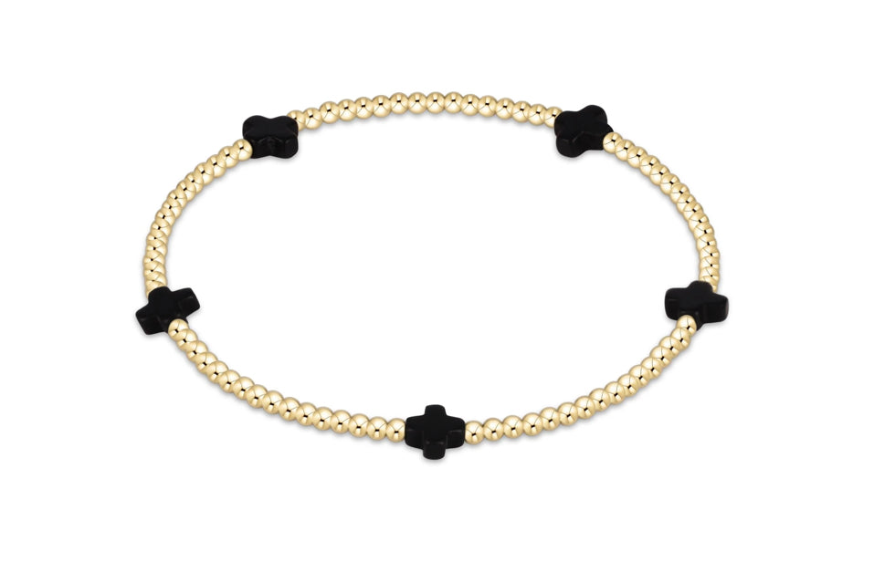 Signature Cross Small Gold Pattern 2mm Bead Bracelet