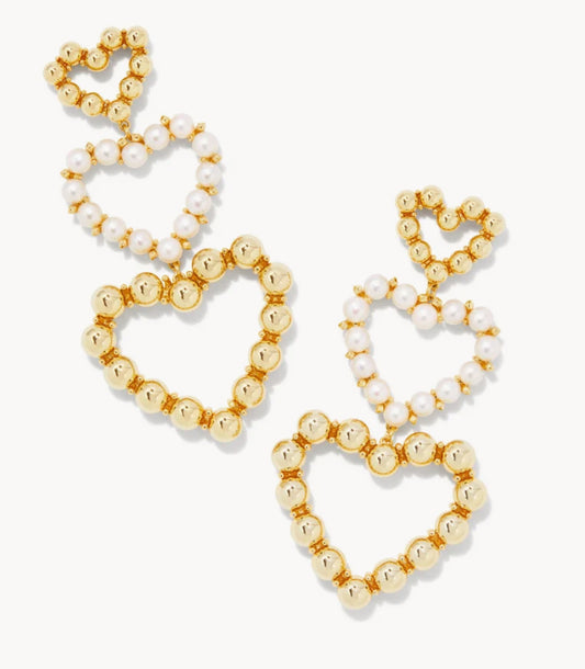 Ashton Gold Pearl Heart Statement Earrings