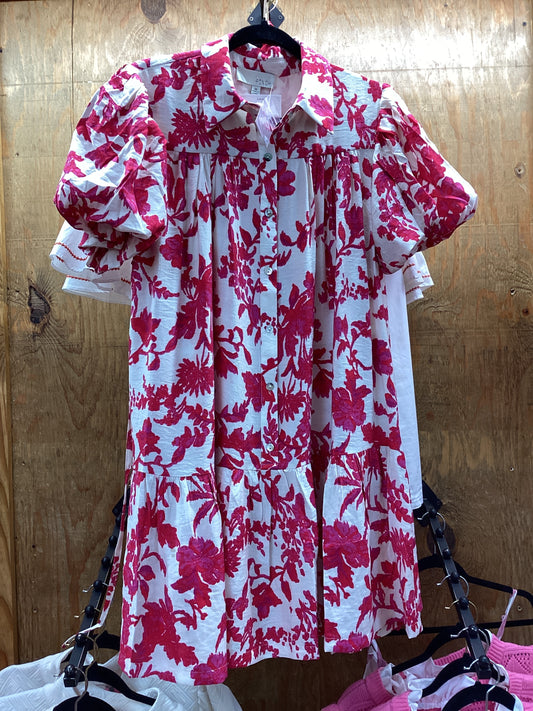 Floral Button Down Mini Dress (Pink)