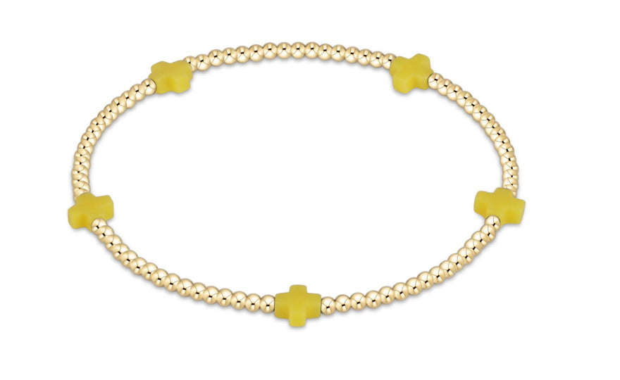 Signature Cross Small Gold Pattern 2mm Bead Bracelet