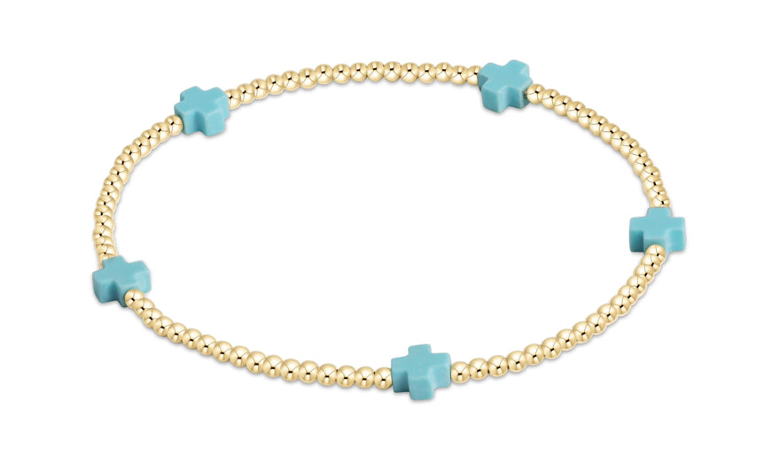 Signature Cross Small Gold Pattern 2mm Bead Bracelet