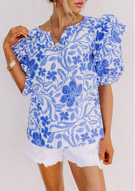 Floral Ruffle Sleeve Blouse