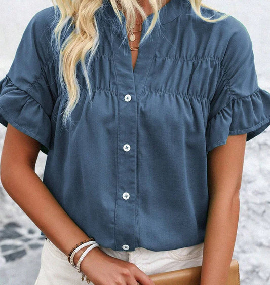 Ruffle Sleeve Buttoned Blouse