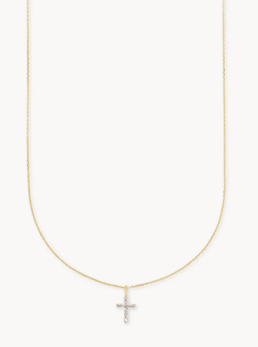 Cross 14k Yellow Gold Pendant Necklace in White Diamonds