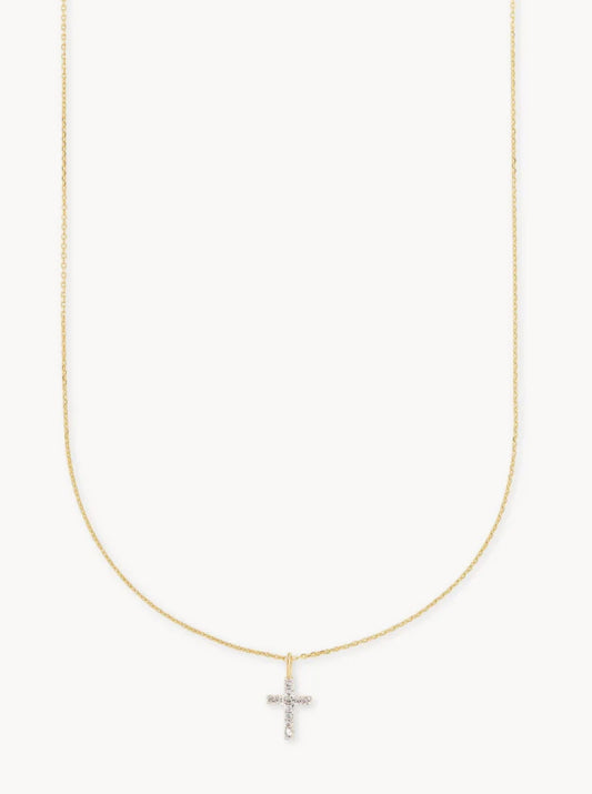 Cross 14k Yellow Gold Pendant Necklace in White Diamonds