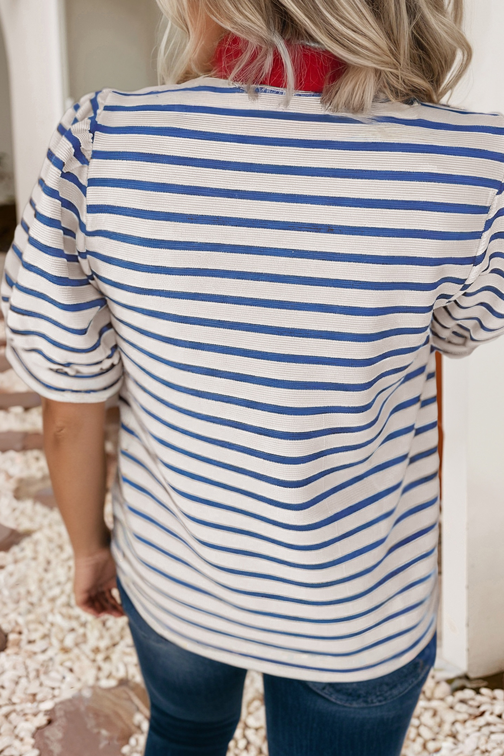 Casual Striped V Neck Short Dleeve Top