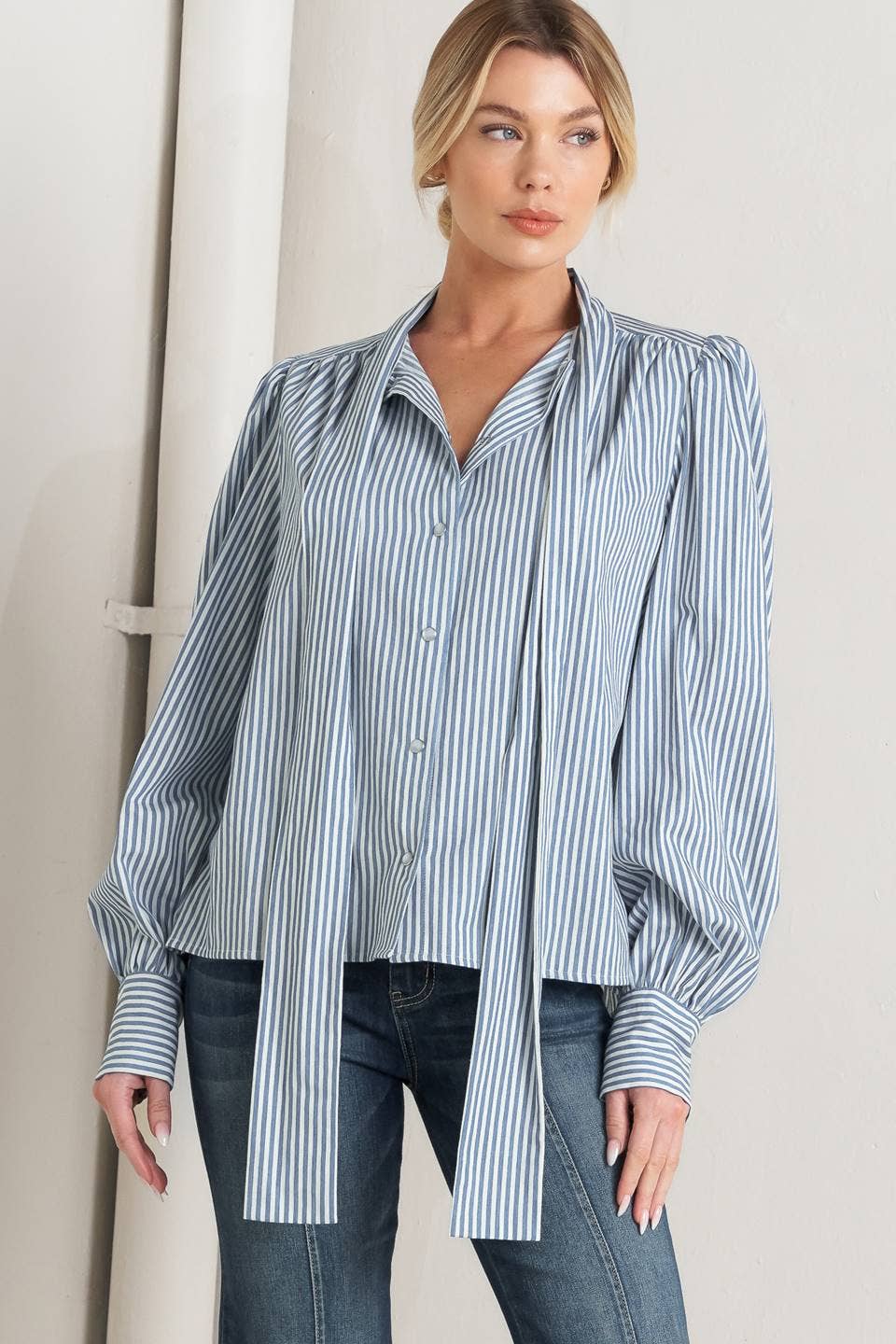 Striped Woven Blouse- #26591-3